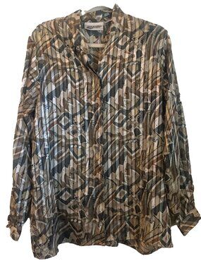 Vintage Ives StClair Semi Sheer Abstract Print Blouse Size 14
